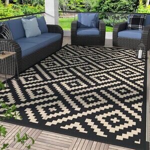 GENIMO 5x8 Outdoor Rug Waterproof, Reversible Mats, Area Rug Black/Tan